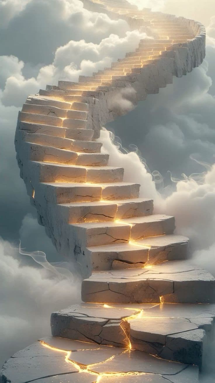 Escadaria espiral de luz entre as nuvens